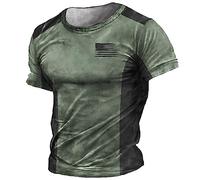 OCCOKO T-Shirt a Maniche Corte a Contrasto con Bandiera a Girocollo da Uomo Estivo Magliette della Pelle