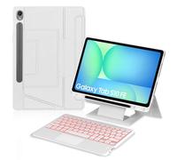 Occtingkind, Custodia ergonomica con tastiera per Samsung Galaxy Tab S10 FE/S9 FE/S9 FE/S9 10.9/11 pollici 2025/2023, tastiera Bluetooth, QWERTZ, USB C, illuminazione, nuo, bianco