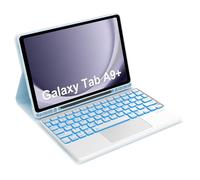 Occtingkind Custodia per Samsung Galaxy Tab A9 Plus con tastiera, tastiera per Samsung Tab A9+ 11 pollici 2023 SM-X210/X215/X216, 7 colori LED, trackpad, tastiera Bluetooth, QWERTZ, magnetica, blu
