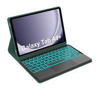 Occtingkind Samsung Galaxy Tab A9 Plus custodia con tastiera, tastiera per Samsung Tab A9+ 11 pollici 2023 SM-X210/X215/X216, 7 colori LED, trackpad, tastiera Bluetooth, QWERTZ, magnetica, verde scuro