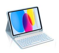 Occtingkind, Tastiera per iPad 2025/2022 Custodia con Tastiera per iPad A16 11 Pollici 2025 e iPad10 Gen 10.9 Pollici 2022 Tastiera Magnetica Bluetooth QWERTZ, USB C, Retroilluminazione, Blu Cielo