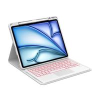 Occtingkind, Tastiera per iPad Air 13, custodia con tastiera magnetica rimovibile Bluetooth per iPad Air 13" 2024 M2/2025 M3, Layout QWERTZ, USB C, retroilluminazione, trackpad, grigio chiaro