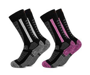 Occulto 2 Paia di Calze da Sci per Bambini Ragazzi e Ragazze (modello: Charlie) rosa nero 27-30