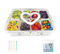 Occupaternm Snack Box, in Plastica, con 50 Forchette da Frutta, Scatola per Snack Portatile con 8 Scomparti per Picnic Dolci Frutta Biscotti Dessert Verdure (30.9 × 20.9 × 6.7 cm) (Bianco)