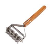 Occupiedpet Pet Grooming Undercoat Rake, Pet Grooming Undercoat Rake with Double Sided Design, Dematting and Deshedding, Knots Removing, Stainless Steel and Oak Wood