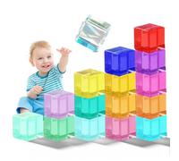 Occzin Set di mattoncini da costruzione arcobaleno, in acrilico, per bambini, 16 blocchi da costruzione colorati a forma di cubo con pietre preziose impilabili, giocattoli sensoriali per bambini,