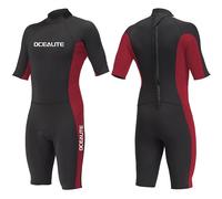 Ocealite Muta corta da uomo in neoprene da 3 mm, con cerniera posteriore, cuciture piatte, leggera, per surf, snorkeling, paddleboarding, con bordo in lycra, tasca per chiavi, da uomo, rosso da 3 mm