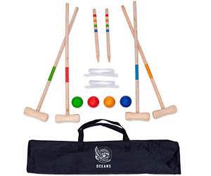 Ocean 5 Set da Cricket | Gioco da Giardino | Outdoor Croquet | Gioco di abilità in Legno per Bambini ed Adulti | Gioco all'aperto per 2-4 Giocatori