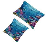 Ocean and The Underwater World, borsa per cosmetici tascabile, impermeabile, senza cerniera, chiusura automatica, mini custodia portatile da viaggio per cuffie e gioielli, Multi, 7.1x5.8 inch/4.7x4.5