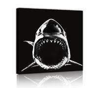 Ocean Animal Canvas Wall Art Bianco e Nero Opere d'arte contemporanea Squalo sotto il mare Poster Pittura Stampa per Home Boys Camera da letto Decor 60x60cm telaio interno