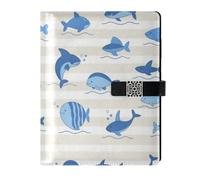 Ocean Animal Fish Shark Light Blue Stripe pelle foderato composizione notebook delicato quaderno college regola per il college 6.7x9.2