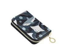 Ocean Animal Manta Ray Fish Blu Scuro piccolo portafoglio in pelle per carta con Cion Purse RFID Blocking mens porta carte di credito con cerniera
