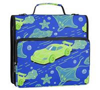 Ocean Animal Starfish Car Chartreuse Blue 3,8 cm 3 anelli raccoglitore con cerniera con manico multi-tasca documenti documenti borsa portaoggetti adatto per la scuola media