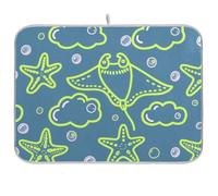 Ocean Animal Starfish Chartreuse Grigio Cucina Asciugatrice Mat Stuoia Stendibiancheria Tappetino Grande Stuoia di asciugatura per Piatti 18 x 24