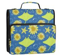 Ocean Animal Starfish Girasole Chartreuse 3 Anelli 3,8 cm Organizer Raccoglitore con Manico e Tracolla Rimovibile Laege Capacità Documenti Organizzatore per la Scuola Organizadores de suministros