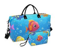 Ocean Animal Tropical Fish Blue Colorful Travel Tote Bag Weekend Bag Sport Duffel Borse con Cinghia Regolabile per Trekking 2 Pz Set bulto para viajar