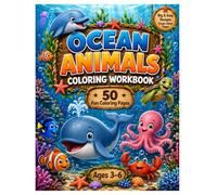 Ocean Animals Coloring Workbook: 50 Big & Easy Coloring Pages with Ocean Animal Facts and Hidden Object Challenges for Kids Ages 3-6