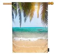 Ocean Beach Palm Tree Welcome House Flag,Tropical Blue Sea Water Jungle Banana Leaf Nature Large Garden Flags 28x40 Inch Yard Flag Banner Portico Bandiere per Patio Prato Villa Park Outdoor Decor