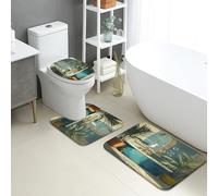 Ocean Breeze - Set di 3 tappetini da bagno in memory foam, motivo retrò oceano, assorbente, antiscivolo, lavabile, tropicale ad asciugatura rapida, in memory foam