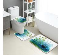 Ocean Breeze - Set di 3 tappetini da bagno, motivo nave artistica e foglie verdi, assorbente, antiscivolo, a forma di U, lavabili, motivo floreale primaverile, ad asciugatura rapida, in flanella