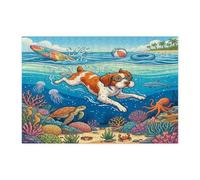 Ocean Brittanys - Puzzle per immersioni con cani per adulti, 300 pezzi, puzzle in legno con cuccioli estivi e costieri, decorazione subacquea per l'intrattenimento domestico
