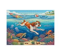 Ocean Brittanys - Puzzle per immersioni con cani per adulti, 500 pezzi, puzzle in legno con cuccioli estivi e costieri, decorazione subacquea per l'intrattenimento domestico