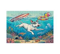 Ocean Bull Terrier - Puzzle per immersioni con cani per adulti, 300 pezzi, puzzle in legno con cuccioli estivi e costieri, decorazioni subacquee per l'intrattenimento domestico