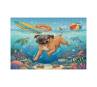 Ocean Bullmastiffs - Puzzle per immersioni con cani per adulti, 300 pezzi, puzzle in legno con cuccioli estivi e costieri, decorazioni subacquee per l'intrattenimento domestico