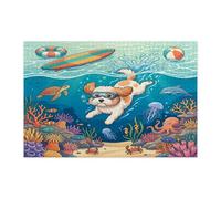 Ocean Cavachon - Puzzle per immersioni con cani per adulti, 1000 pezzi, puzzle in legno con cuccioli estivi e costieri, decorazioni subacquee per l'intrattenimento domestico