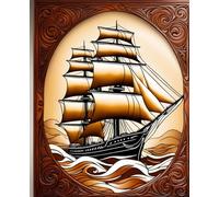 OCEAN CLIPPER SAIL SHIP * COMPOSITION NOTEBOOK Journal Diary -Vintage Tooled Leather Wood Art Print-Marine Maritime Navy Sea Boating Sailing Rowing ... HOMESCHOOL SUPPLY-PARTY FAVOR-BIRTHDAY GIFT