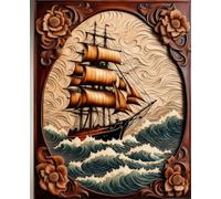 OCEAN CLIPPER SAIL SHIP * COMPOSITION NOTEBOOK Journal Diary -Vintage Tooled Leather Wood Art Print-Marine Maritime Navy Sea Boating Sailing Rowing ... HOMESCHOOL SUPPLY-PARTY FAVOR-BIRTHDAY GIFT
