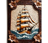 OCEAN CLIPPER SAIL SHIP * COMPOSITION NOTEBOOK Journal Diary -Vintage Tooled Leather Wood Art Print-Marine Maritime Navy Sea Boating Sailing Rowing ... HOMESCHOOL SUPPLY-PARTY FAVOR-BIRTHDAY GIFT