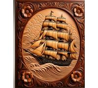 OCEAN CLIPPER SAIL SHIP * COMPOSITION NOTEBOOK Journal Diary -Vintage Tooled Leather Wood Art Print-Marine Maritime Navy Sea Boating Sailing Rowing ... HOMESCHOOL SUPPLY-PARTY FAVOR-BIRTHDAY GIFT
