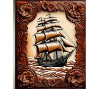 OCEAN CLIPPER SAIL SHIP * COMPOSITION NOTEBOOK Journal Diary -Vintage Tooled Leather Wood Art Print-Marine Maritime Navy Sea Boating Sailing Rowing ... HOMESCHOOL SUPPLY-PARTY FAVOR-BIRTHDAY GIFT