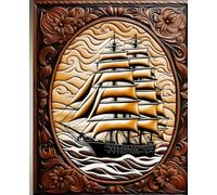 OCEAN CLIPPER SAIL SHIP * COMPOSITION NOTEBOOK Journal Diary -Vintage Tooled Leather Wood Art Print-Marine Maritime Navy Sea Boating Sailing Rowing ... HOMESCHOOL SUPPLY-PARTY FAVOR-BIRTHDAY GIFT