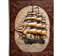 OCEAN CLIPPER SAIL SHIP * COMPOSITION NOTEBOOK Journal Diary -Vintage Tooled Leather Wood Art Print-Marine Maritime Navy Sea Boating Sailing Rowing ... HOMESCHOOL SUPPLY-PARTY FAVOR-BIRTHDAY GIFT