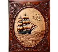 OCEAN CLIPPER SAIL SHIP * COMPOSITION NOTEBOOK Journal Diary -Vintage Tooled Leather Wood Art Print-Marine Maritime Navy Sea Boating Sailing Rowing ... HOMESCHOOL SUPPLY-PARTY FAVOR-BIRTHDAY GIFT