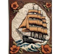 OCEAN CLIPPER SAIL SHIP * COMPOSITION NOTEBOOK Journal Diary -Vintage Tooled Leather Wood Art Print-Marine Maritime Navy Sea Boating Sailing Rowing ... HOMESCHOOL SUPPLY-PARTY FAVOR-BIRTHDAY GIFT