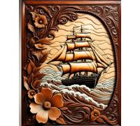 OCEAN CLIPPER SAIL SHIP * COMPOSITION NOTEBOOK Journal Diary -Vintage Tooled Leather Wood Art Print-Marine Maritime Navy Sea Boating Sailing Rowing ... HOMESCHOOL SUPPLY-PARTY FAVOR-BIRTHDAY GIFT