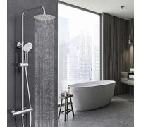 OCEAN Colonna Doccia Tondo Con Miscelatore Termostatico Cromato Lucido | Soffione rotondo da 20 cm, set doccia acciaio inox, antibruciore e anticalcare, saliscendi regolabile in altezza 72-120cm