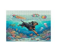 Ocean Coonhound - Puzzle per immersioni con cani per adulti, 300 pezzi, puzzle in legno con cuccioli estivi e costieri, decorazione subacquea per l'intrattenimento domestico
