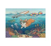 Ocean Corgi - Puzzle per immersioni con cani per adulti, 500 pezzi, puzzle in legno con cuccioli estivi e costieri, decorazioni subacquee per l'intrattenimento domestico