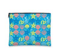 Ocean Creatures - Trousse da viaggio per cosmetici, con coralli e stelle marine, organizer portatile in tela con cerniera, borsa per la cura della pelle estiva e da spiaggia, Blu, 7x9 Inch, Creature