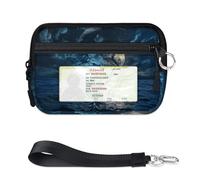 Ocean Delfini Luna Mini Zip Card Case per Donne Uomini con Finestra ID Portafoglio Portatile Leggero Piccolo Borse Cerniera Coin Card Organizer Bag