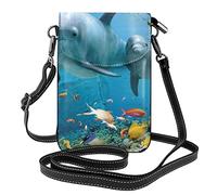 Ocean Dolphin Looking At You Portafoglio per cellulare:>> Portafoglio piccolo in pelle a tracolla Borsa da donna con tracolla con fessure per carte di credito 7,6x2,9 pollici