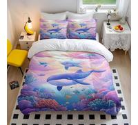 Ocean Dreams - Set di biancheria da letto, con copripiumino con balene e barriera corallina, in morbida microfibra, per bambini, per camera da letto (stile 5, matrimoniale, 200 x 200 cm, 65 x 65 cm x