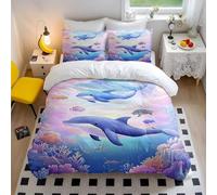 Ocean Dreams - Set di biancheria da letto, con copripiumino con balene e barriera corallina, in morbida microfibra, per bambini, per camera da letto di ragazze e ragazzi, decorazione per camera da