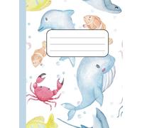 Ocean Friends Composition Notebook: Cute Watercolor Sea Animals - Whale, Dolphin, Crab, Fish -| 110 Lined Pages | 7.5 x 9.25 in | Wide Ruled Notebook for Kids, Girls and Boys, School or Summer Writing