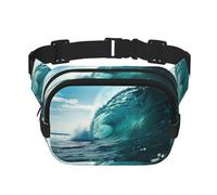 Ocean Green Wave Surf Print Square Double Layer bag Waist Bag Trendy Pack Borsa da viaggio con Bel regolabile, nero, Taglia unica