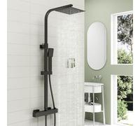 OCEAN ITALY Colonna Doccia con Miscelatore Termostatico 38°C Colonna Doccia con Soffione e Doccetta, Altezza Regolabile Doccia Soffione 20x20cm a Pioggia Anticalcare, Nero